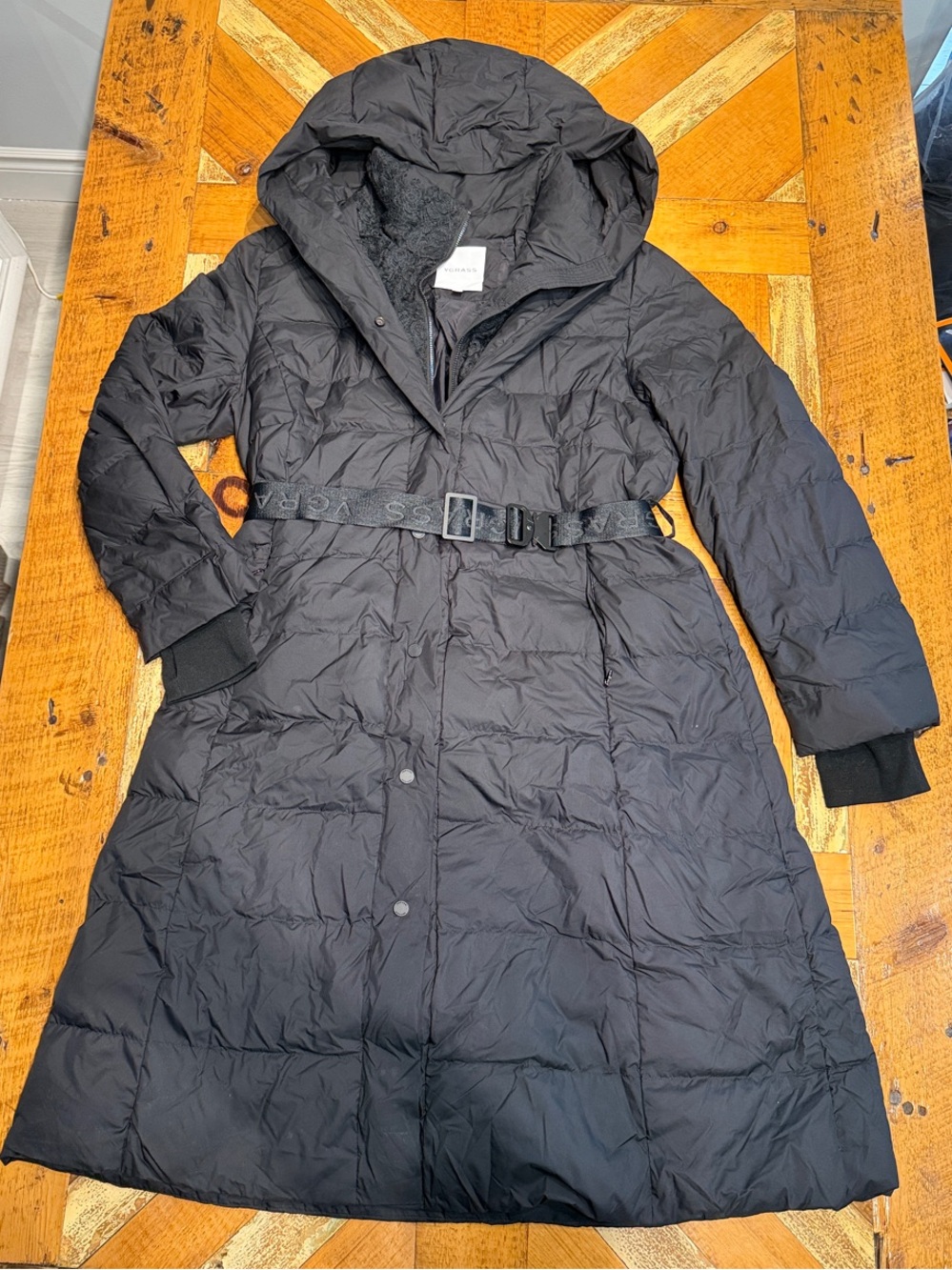 VGRASS Long Hooded Puffer Coat with Belt